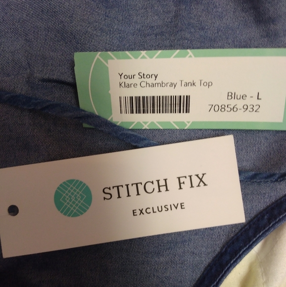 You're Story, Stitch fix exclusive, blue chambray tank top. Size L. Nwt - Picture 5 of 5
